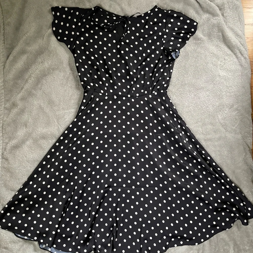EUC Unique Vintage black with white polka dot dress size L - Picture 1 of 10